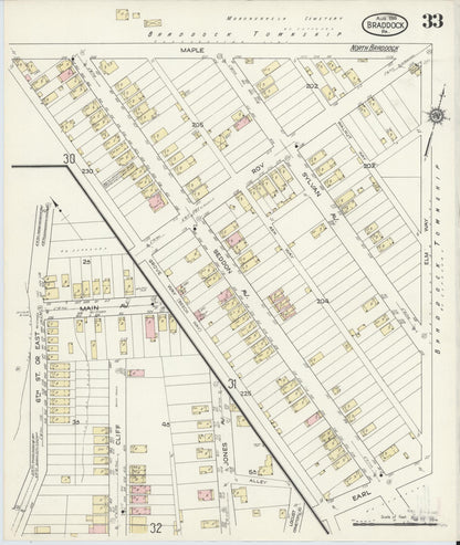 Sanborn Fire Insurance Map from Braddock, Allegheny County, Pennsylvania (1914), Sheet #0033 - Complete Map Set gallery image, historic Sanborn map, vintage wall art, Pennsylvania Pennsylvania