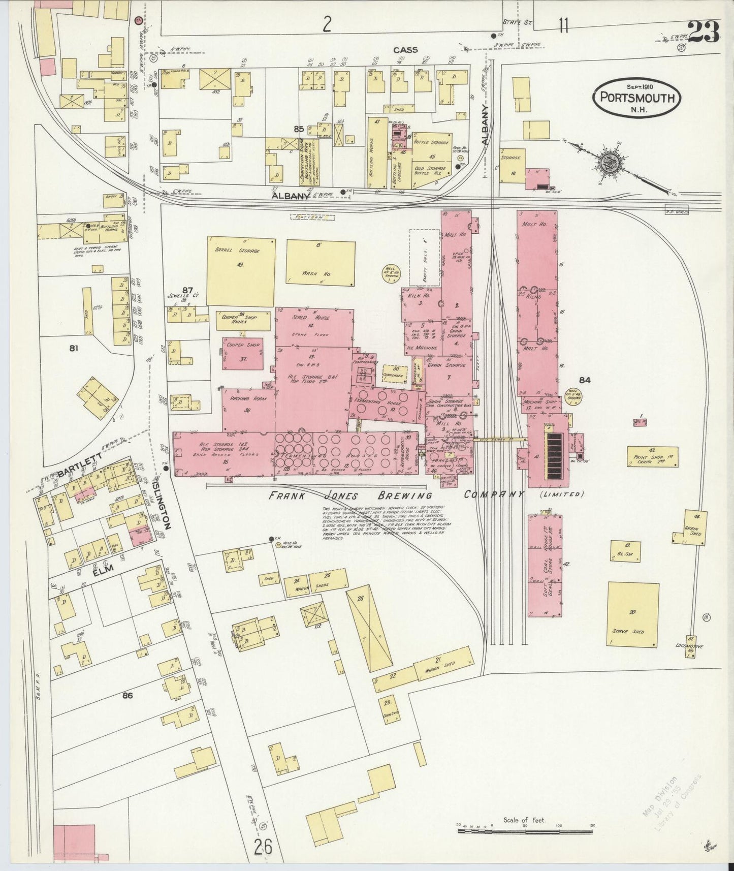 Sanborn Fire Insurance Map from Portsmouth, Rockingham County, New Hampshire (1910), Sheet #0023 - Historic Sanborn Fire Insurance Map Print, vintage old map wall art, antique decor, genealogy gift, New Hampshire New Hampshire map