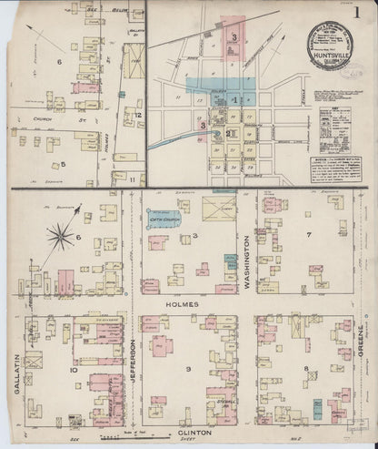 Sanborn Fire Insurance Map from Huntsville, Madison County, Alabama (1884), Sheet #0001 - Complete Map Set gallery image, historic Sanborn map, vintage wall art, Alabama Alabama