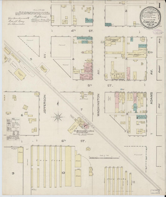 Sanborn Fire Insurance Map from Fowler, Benton County, Indiana (1886), Sheet #0001 - Historic Sanborn Fire Insurance Map Print, vintage old map wall art, antique decor, genealogy gift, Indiana Indiana map