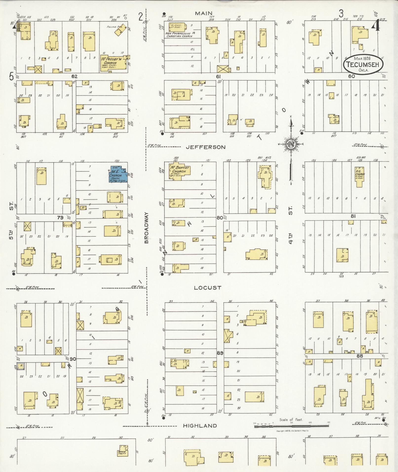 Sanborn Fire Insurance Map from Tecumseh, Pottawatomie County, Oklahoma (1926), Sheet #0004 - Complete Map Set gallery image, historic Sanborn map, vintage wall art, Oklahoma Oklahoma