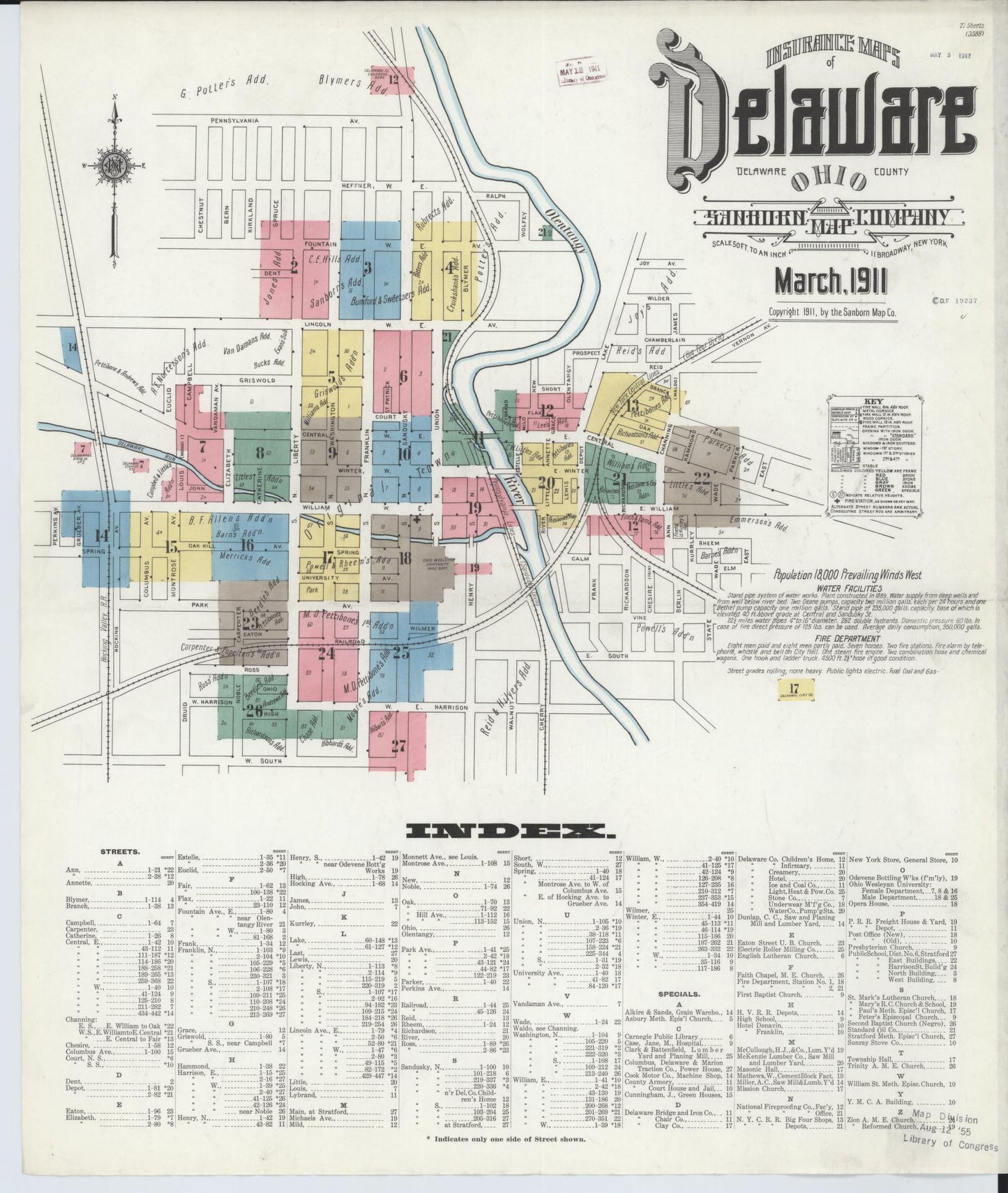 Sanborn Fire Insurance Map from Delaware, Delaware County, Ohio (1911), Sheet #0001 - Historic Sanborn Fire Insurance Map Print, vintage old map wall art, antique decor, genealogy gift, Sanborn Fire Insurance Map from Delaware Delaware map