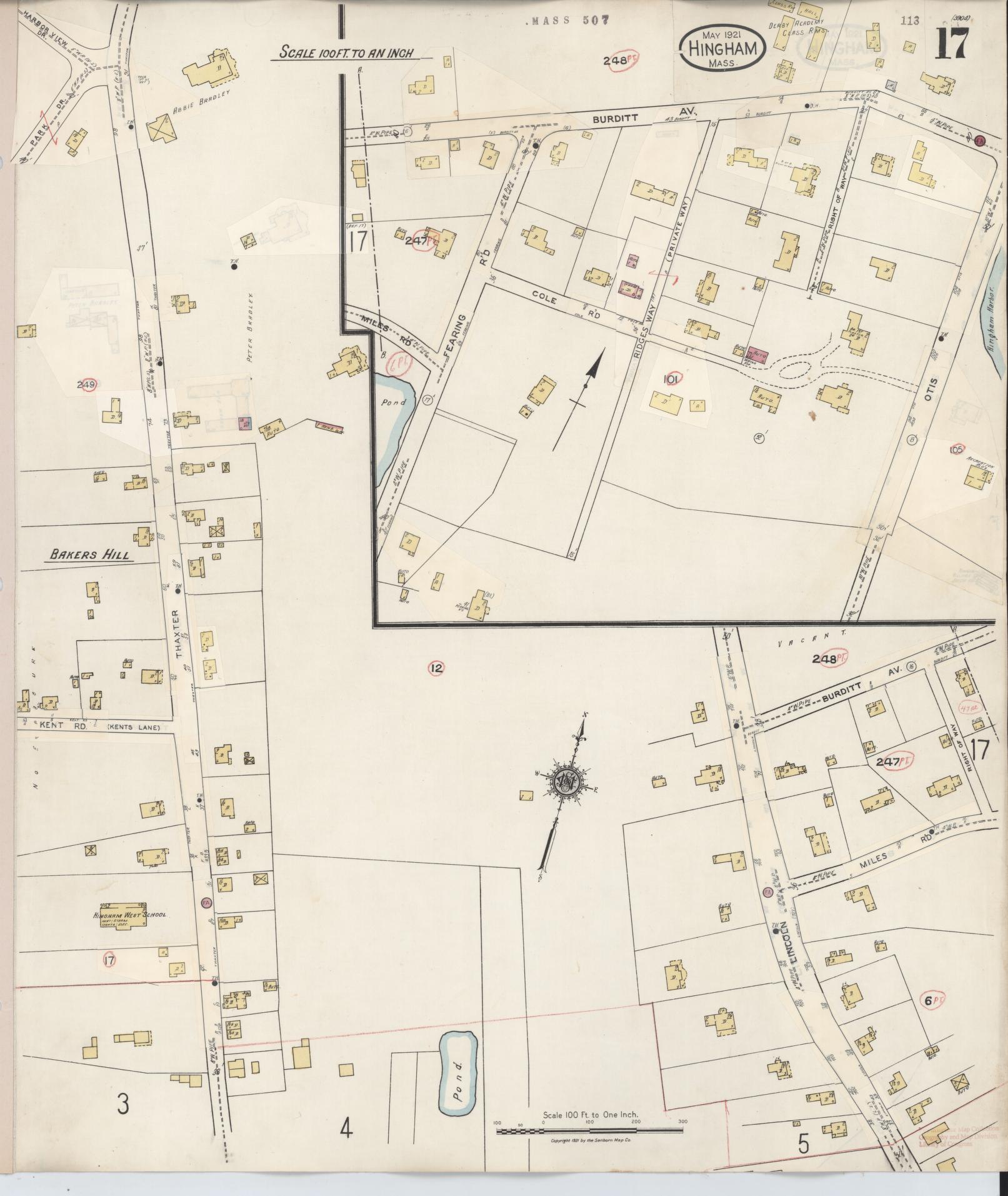 Sanborn Fire Insurance Map from Hingham, Plymouth County, Massachusetts (1948), Sheet #0017 - Complete Map Set gallery image, historic Sanborn map, vintage wall art, Massachusetts Massachusetts