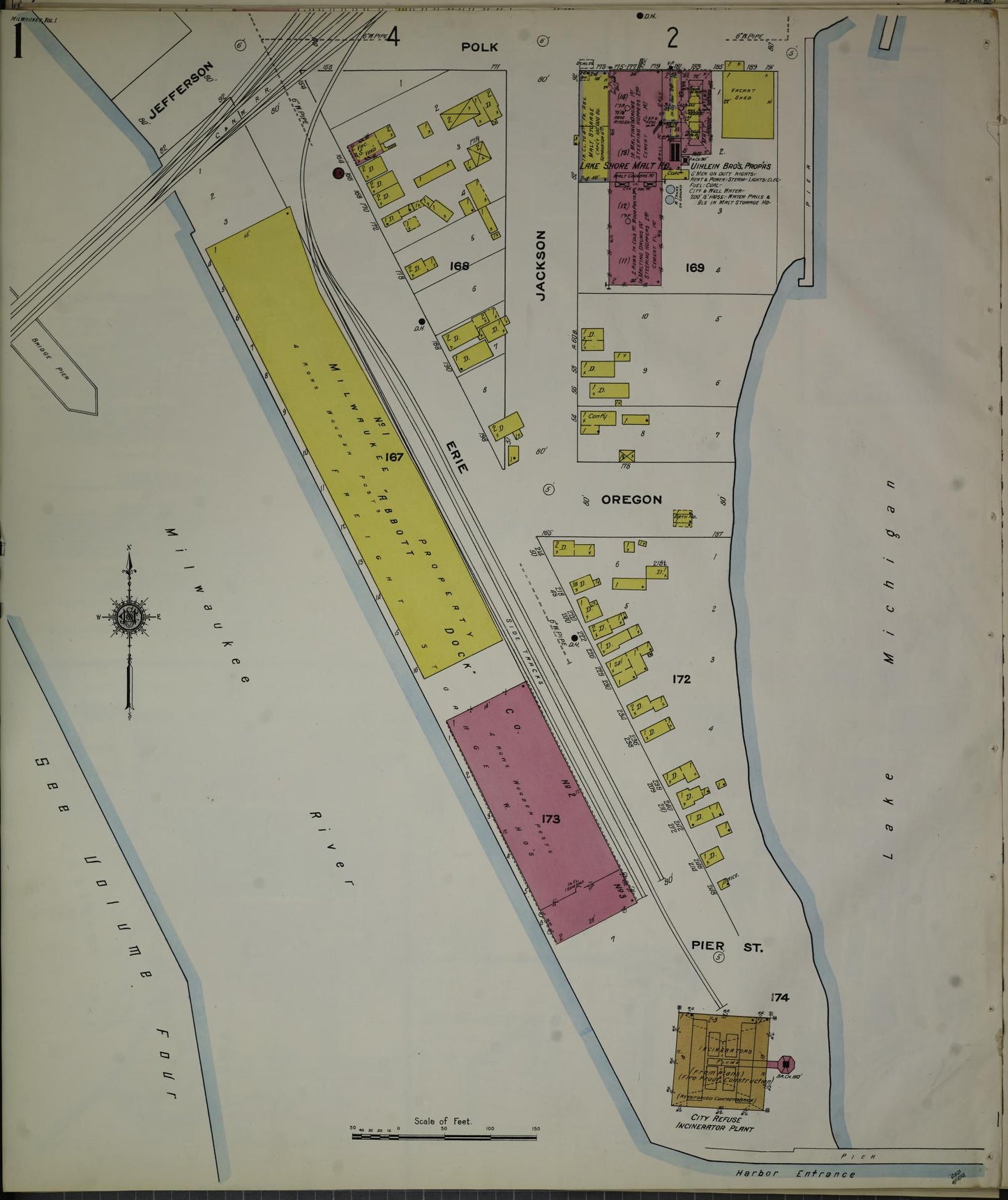 Sanborn Fire Insurance Map from Milwaukee, Milwaukee County, Wisconsin (1910), Sheet #0001 - Historic Sanborn Fire Insurance Map Print, vintage old map wall art, antique decor, genealogy gift, Wisconsin Wisconsin map