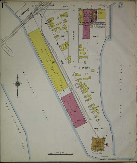 Sanborn Fire Insurance Map from Milwaukee, Milwaukee County, Wisconsin (1910), Sheet #0001 - Historic Sanborn Fire Insurance Map Print, vintage old map wall art, antique decor, genealogy gift, Wisconsin Wisconsin map
