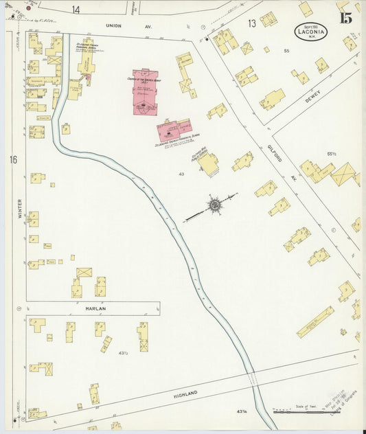 Sanborn Fire Insurance Map from Laconia, Belknap County, New Hampshire (1911), Sheet #0015 - Historic Sanborn Fire Insurance Map Print, vintage old map wall art, antique decor, genealogy gift, New Hampshire New Hampshire map
