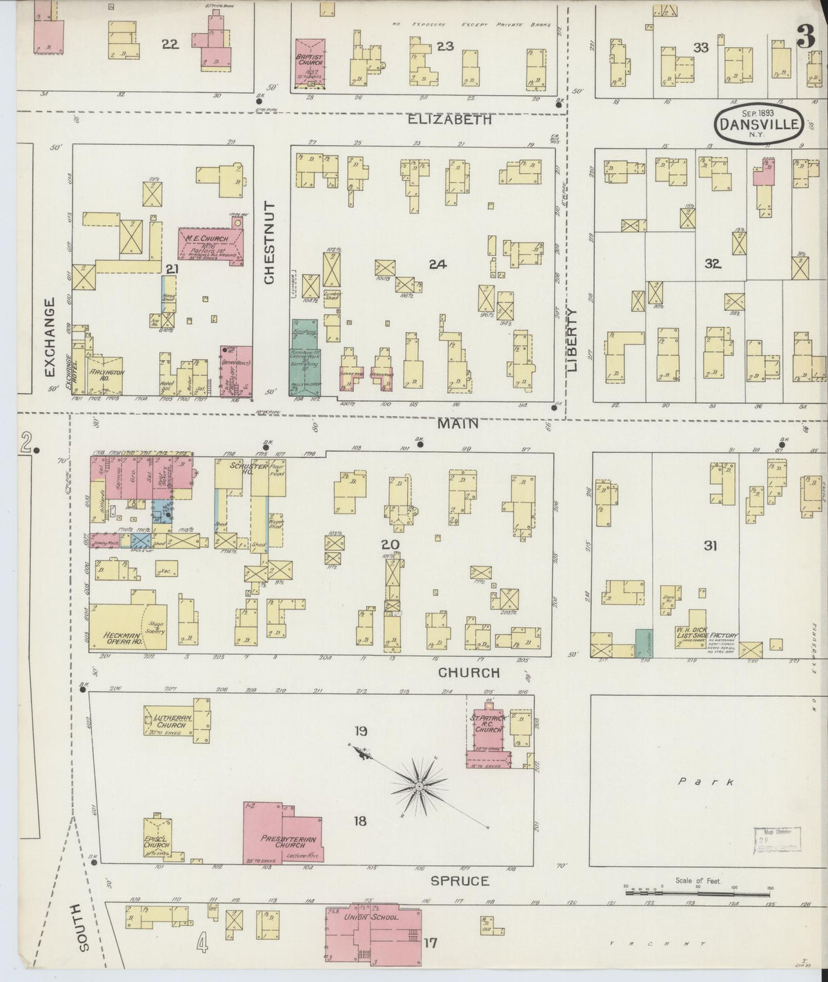 Sanborn Fire Insurance Map from Dansville, Livingston County, New York (1893), Sheet #0003 - Complete Map Set gallery image, historic Sanborn map, vintage wall art, New York New York