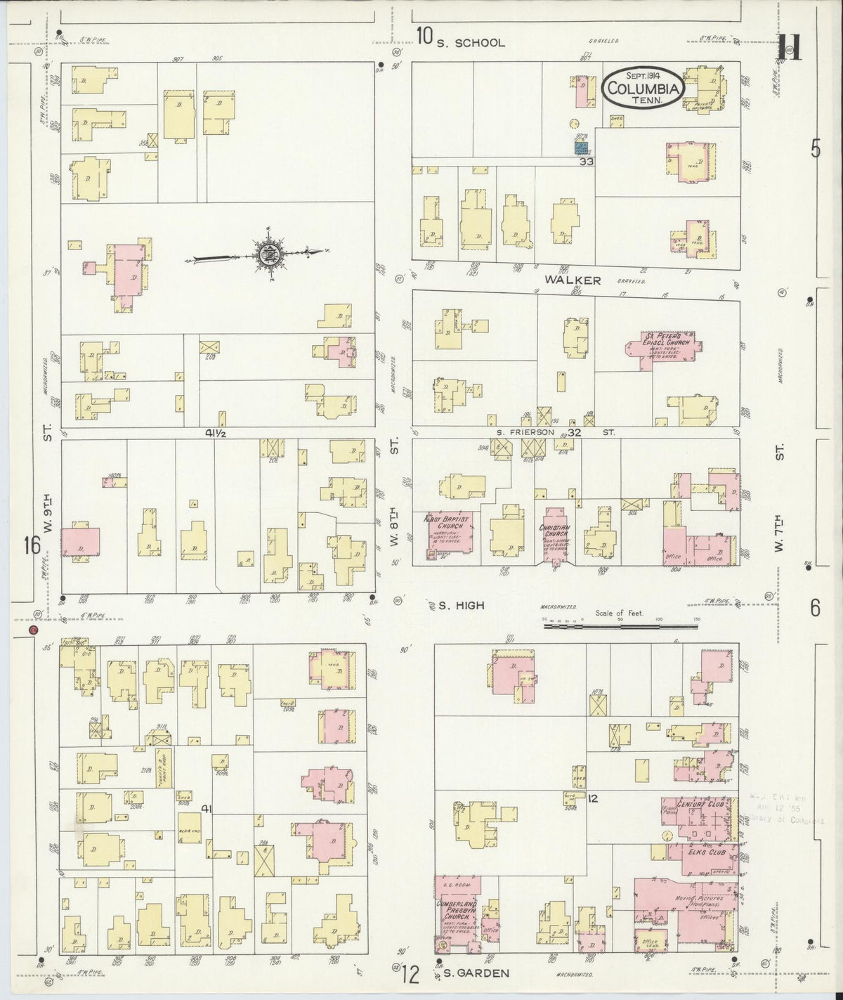 Sanborn Fire Insurance Map from Columbia, Maury County, Tennessee (1914), Sheet #0011 - Complete Map Set gallery image, historic Sanborn map, vintage wall art, Tennessee Tennessee