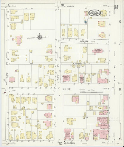 Sanborn Fire Insurance Map from Columbia, Maury County, Tennessee (1914), Sheet #0011 - Complete Map Set gallery image, historic Sanborn map, vintage wall art, Tennessee Tennessee