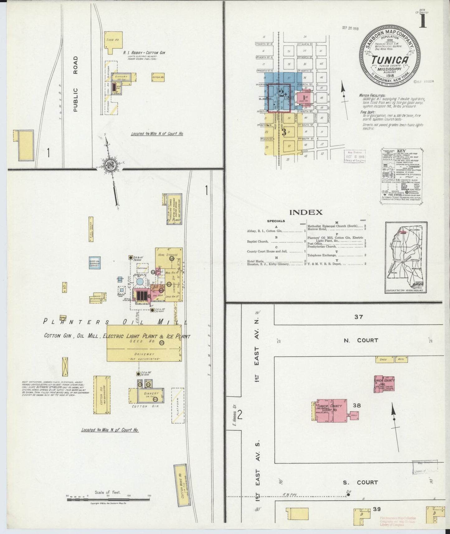 Sanborn Fire Insurance Map from Tunica, Tunica County, Mississippi (1918), Sheet #0001 - Complete Map Set gallery image, historic Sanborn map, vintage wall art, Mississippi Mississippi