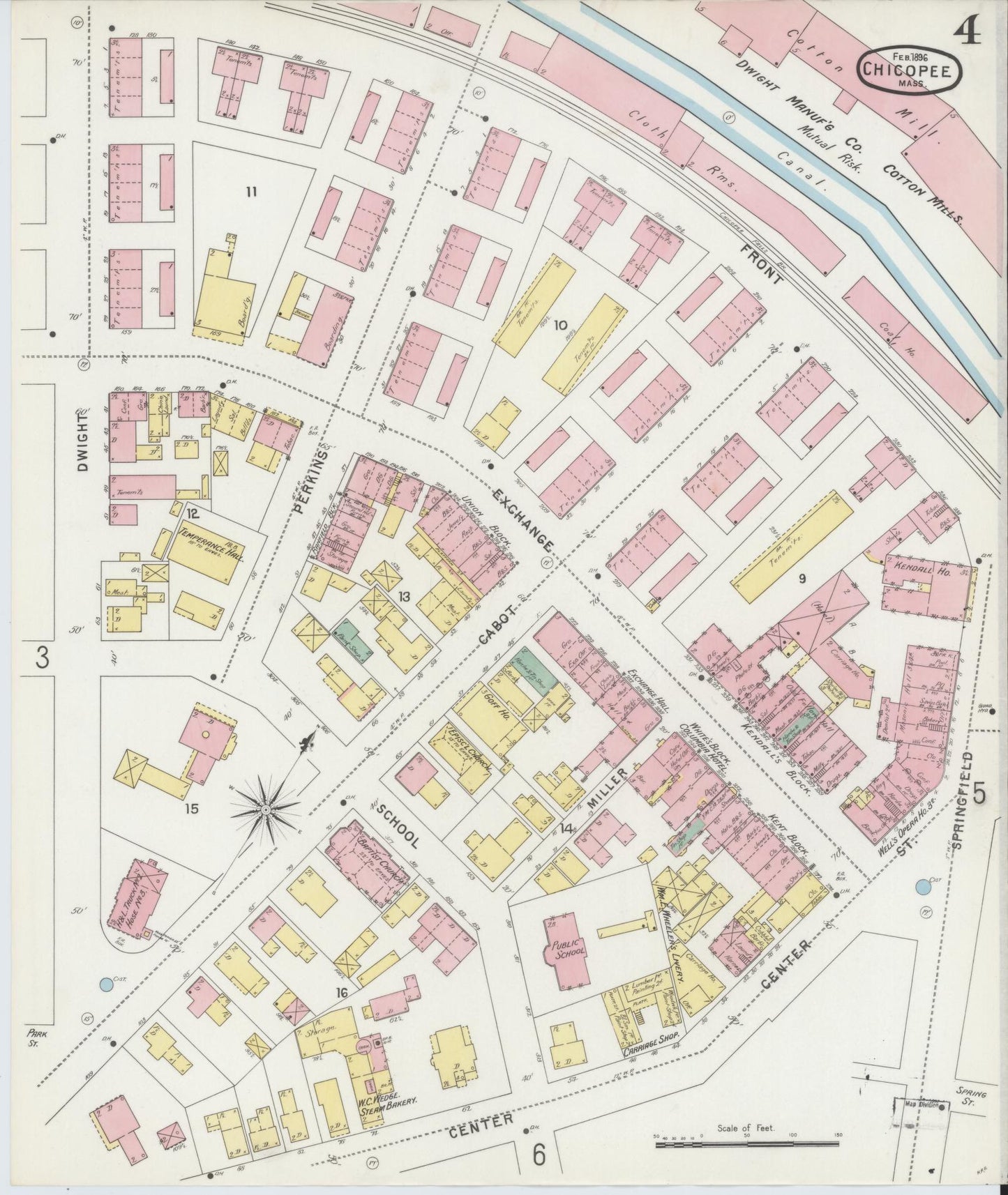 Sanborn Fire Insurance Map from Chicopee, Hampden County, Massachusetts (1896), Sheet #0004 - Complete Map Set gallery image, historic Sanborn map, vintage wall art, Massachusetts Massachusetts