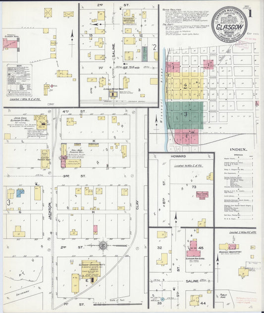 Sanborn Fire Insurance Map from Glasgow, Howard County, Missouri (1910), Sheet #0001 - Complete Map Set gallery image, historic Sanborn map, vintage wall art, Missouri Missouri
