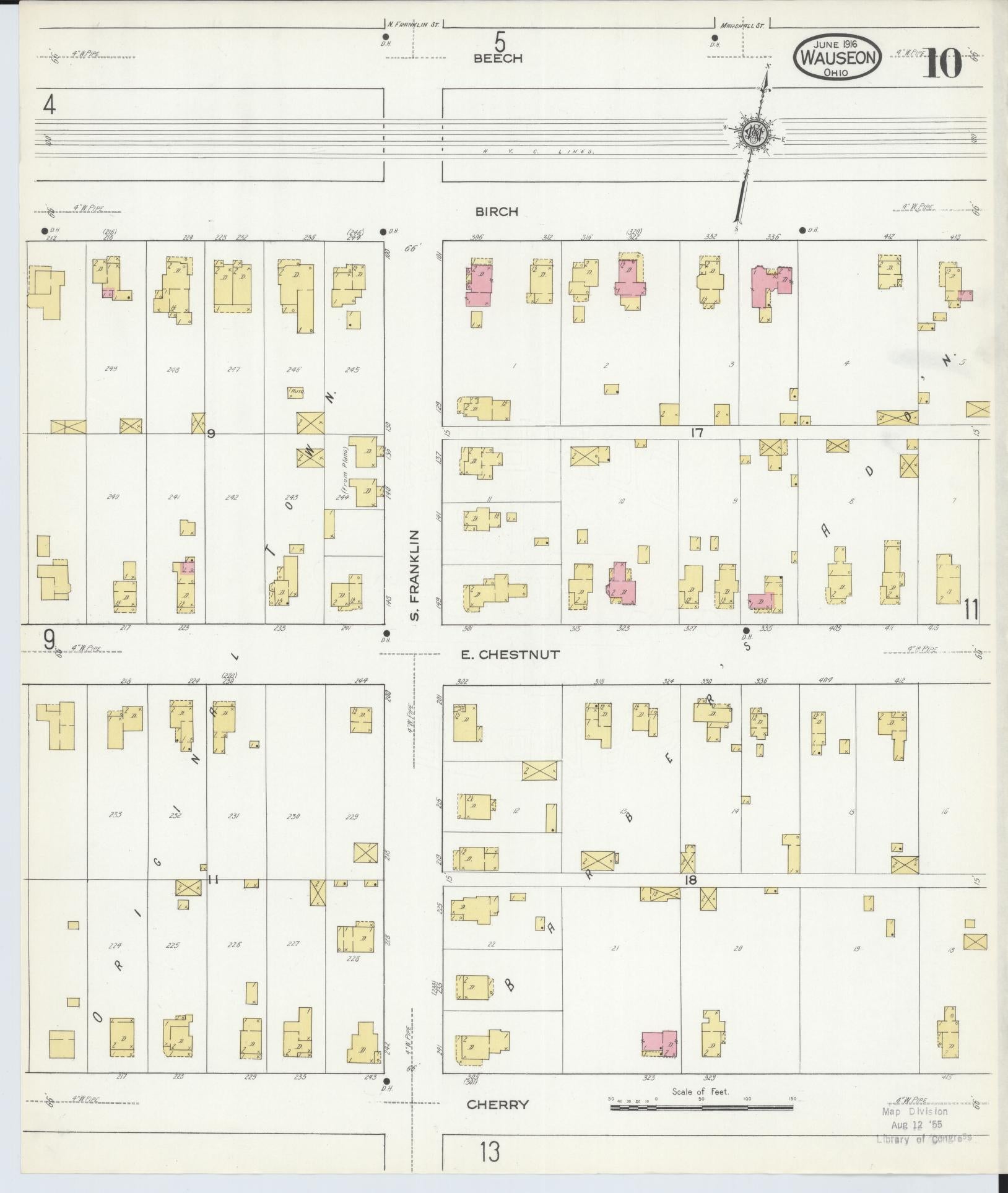 Sanborn Fire Insurance Map from Wauseon, Fulton County, Ohio (1916), Sheet #0010 - Complete Map Set gallery image, historic Sanborn map, vintage wall art, Ohio Ohio