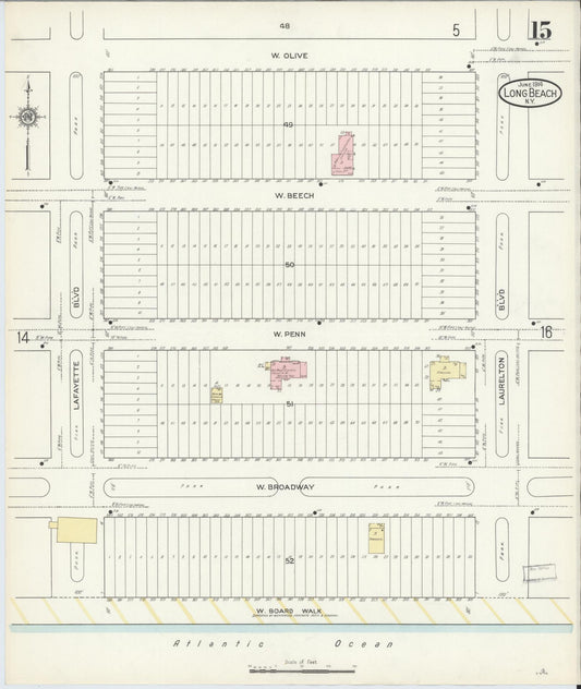Sanborn Fire Insurance Map from Long Beach, Nassau County, New York (1914), Sheet #0015 - Historic Sanborn Fire Insurance Map Print, vintage old map wall art, antique decor, genealogy gift, New York New York map