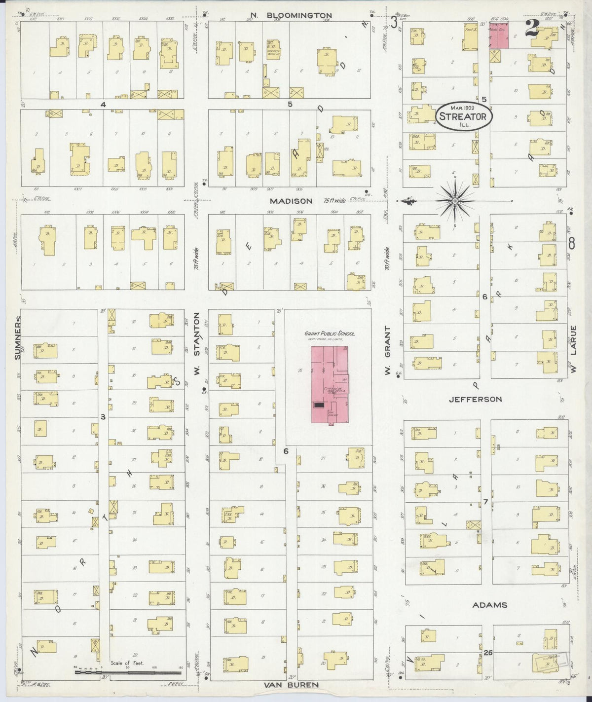Sanborn Fire Insurance Map from Streator, La Salle County, Illinois (1909), Sheet #0002 - Complete Map Set gallery image, historic Sanborn map, vintage wall art, Illinois Illinois