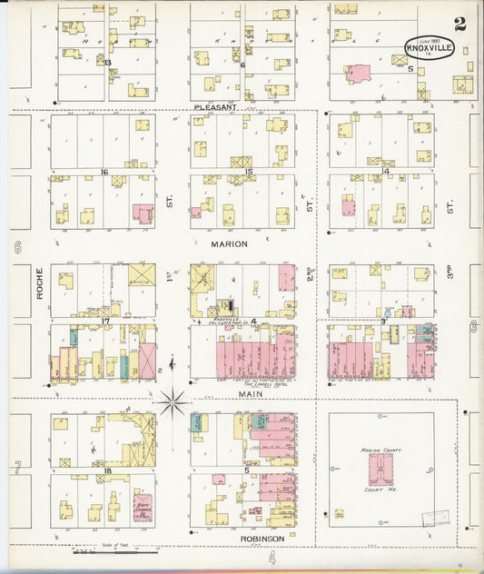 Sanborn Fire Insurance Map from Knoxville, Marion County, Iowa (1893), Sheet #0002 - Historic Sanborn Fire Insurance Map Print, vintage old map wall art