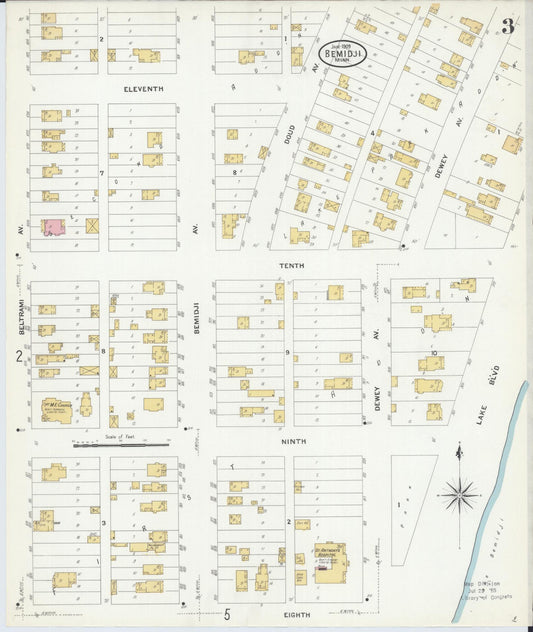Sanborn Fire Insurance Map from Bemidji, Beltrami County, Minnesota (1909), Sheet #0003 - Historic Sanborn Fire Insurance Map Print, vintage old map wall art, antique decor, genealogy gift, Minnesota Minnesota map