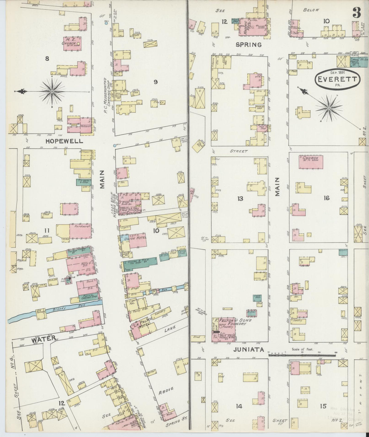 Sanborn Fire Insurance Map from Everett, Bedford County, Pennsylvania (1891), Sheet #0003 - Complete Map Set gallery image, historic Sanborn map, vintage wall art, Pennsylvania Pennsylvania