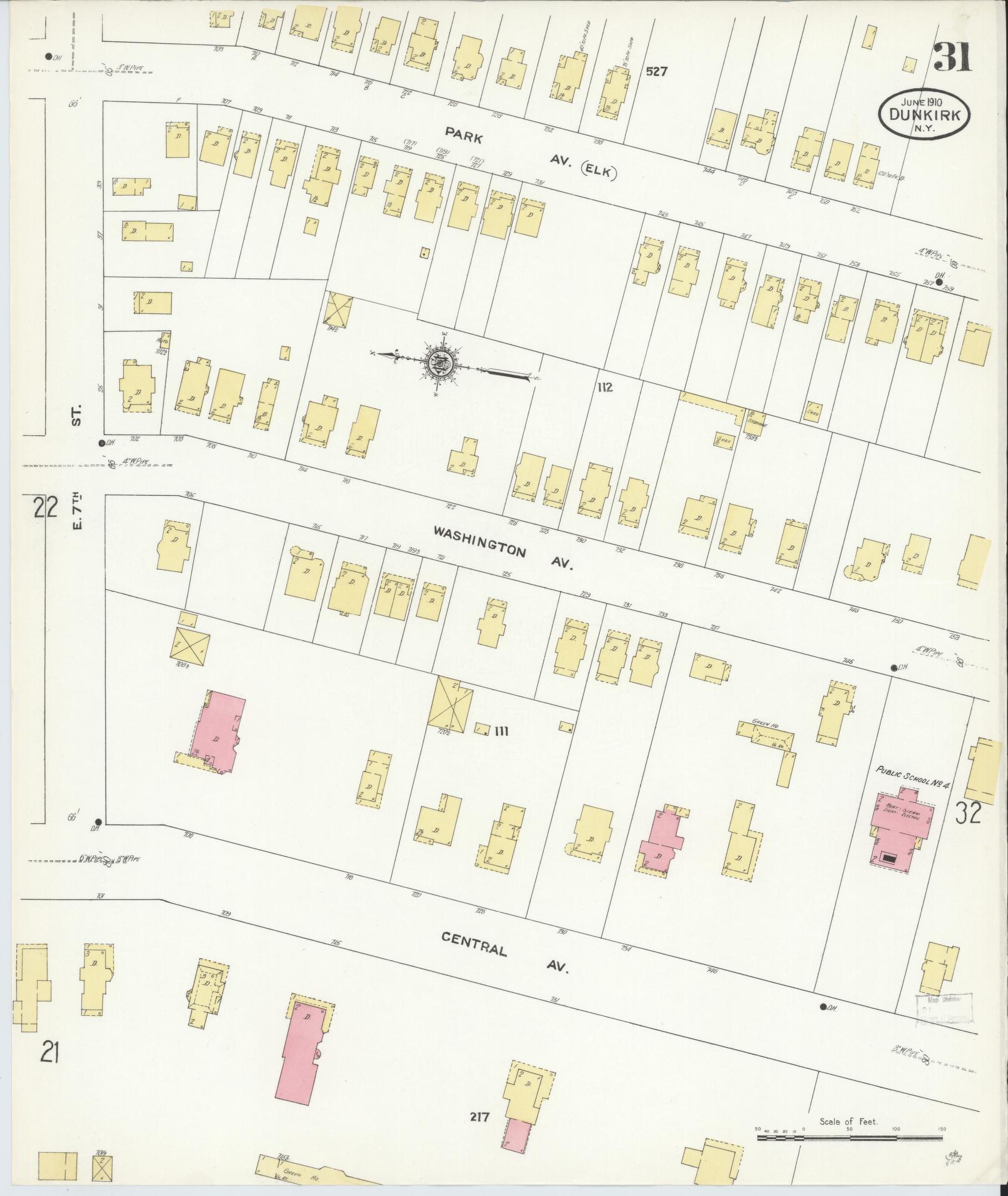 Sanborn Fire Insurance Map from Dunkirk, Chautauqua County, New York (1910), Sheet #0031 - Complete Map Set gallery image, historic Sanborn map, vintage wall art, New York New York