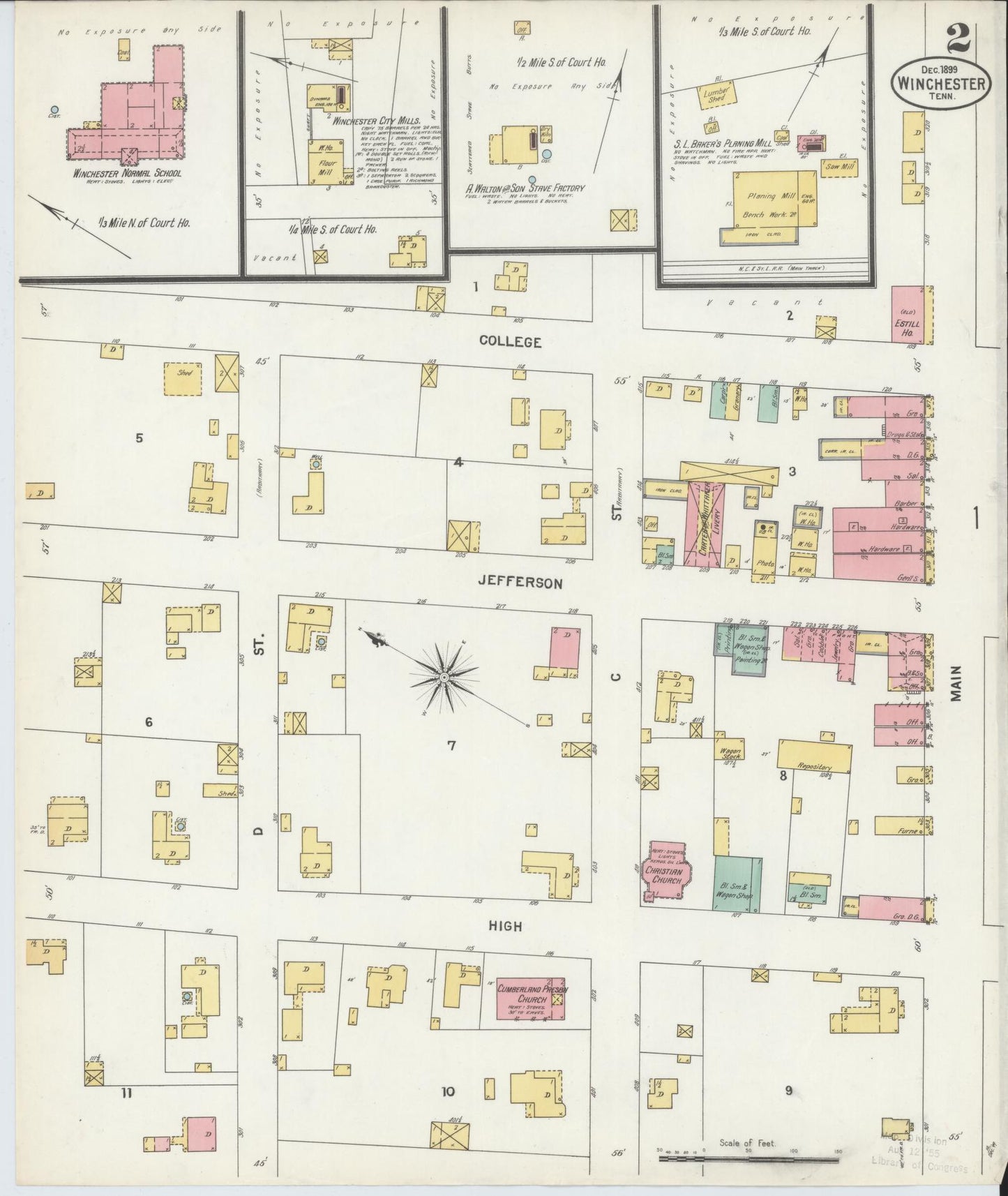 Sanborn Fire Insurance Map from Winchester, Franklin County, Tennessee (1899), Sheet #0002 - Complete Map Set gallery image, historic Sanborn map, vintage wall art, Tennessee Tennessee
