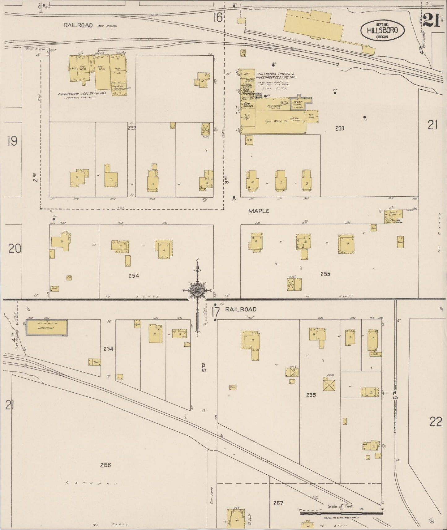 Sanborn Fire Insurance Map from Hillsboro, Washington County, Oregon (1921), Sheet #0021 - Complete Map Set gallery image, historic Sanborn map, vintage wall art, Oregon Oregon
