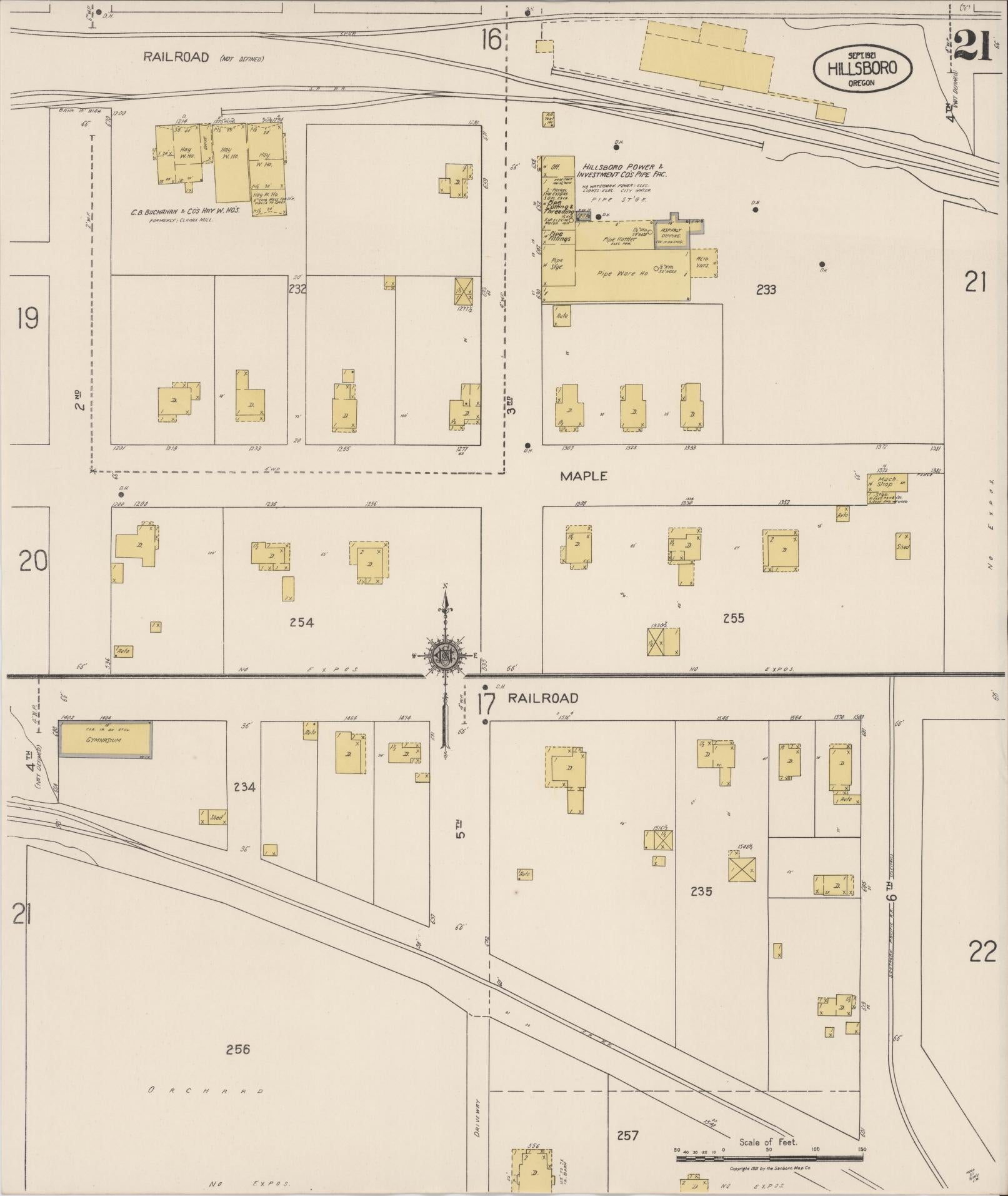 Sanborn Fire Insurance Map from Hillsboro, Washington County, Oregon (1921), Sheet #0021 - Complete Map Set gallery image, historic Sanborn map, vintage wall art, Oregon Oregon