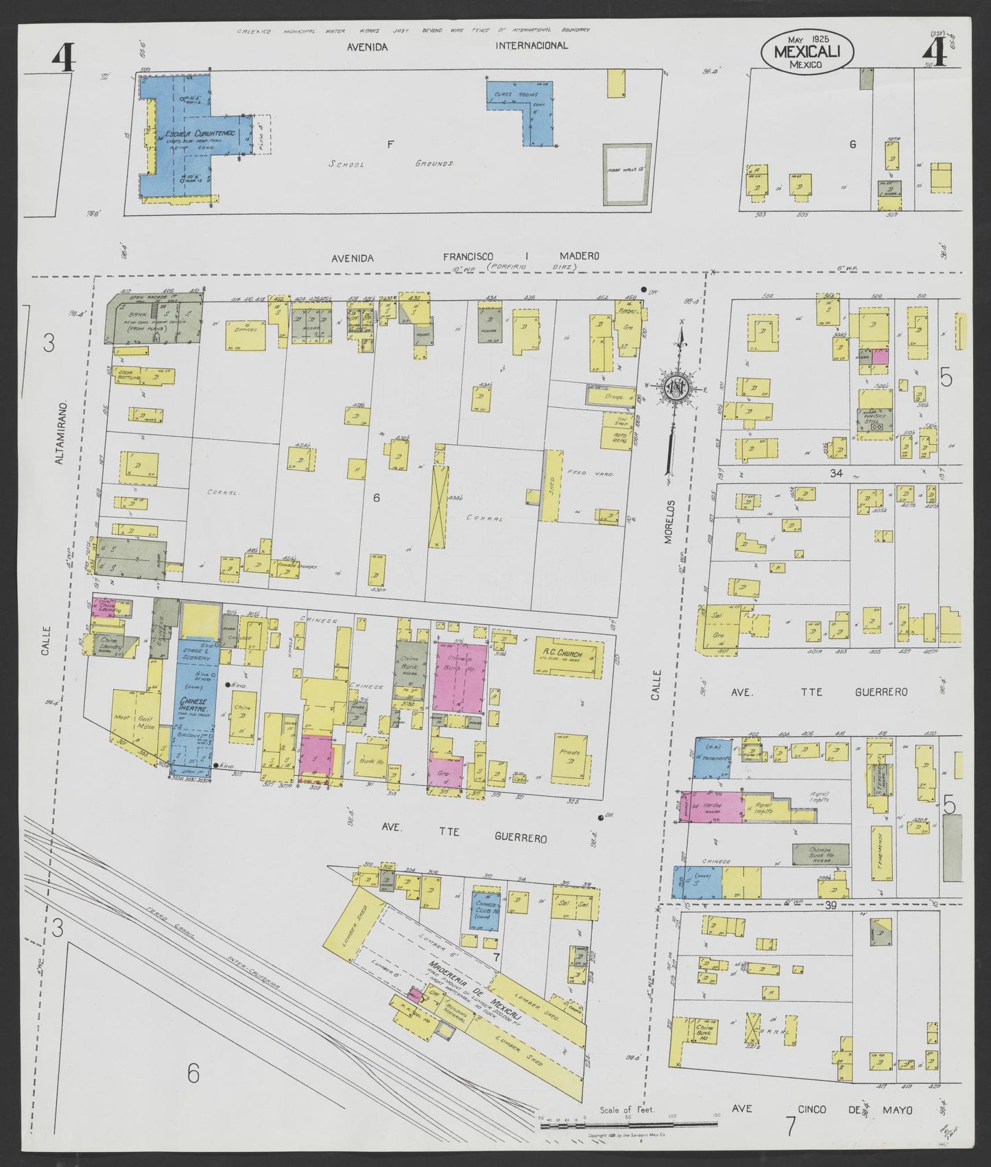 Sanborn Fire Insurance Map from Mexicali, Baja California (Mexico) (1925), Sheet #0004 - Complete Map Set gallery image, historic Sanborn map, vintage wall art, California California