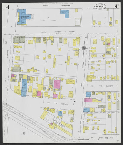 Sanborn Fire Insurance Map from Mexicali, Baja California (Mexico) (1925), Sheet #0004 - Complete Map Set gallery image, historic Sanborn map, vintage wall art, California California