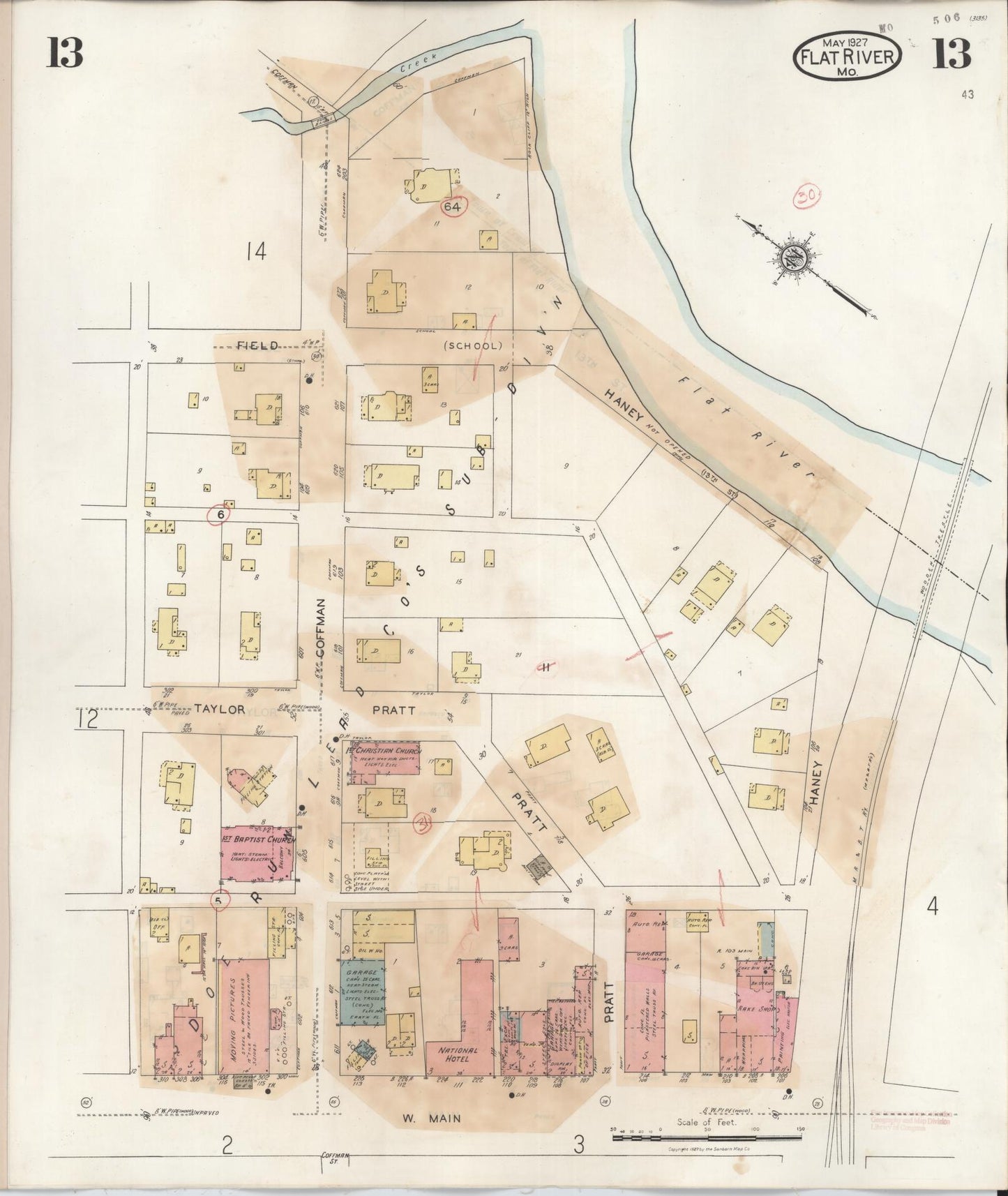 Sanborn Fire Insurance Map from Flat River, Saint Francois County, Missouri (1938), Sheet #0013 - Historic Sanborn Fire Insurance Map Print, vintage old map wall art, antique decor, genealogy gift, Missouri Missouri map