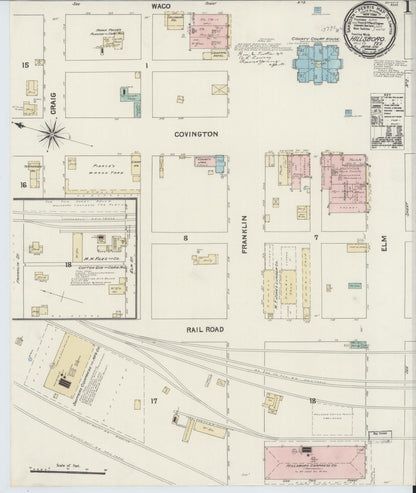 Sanborn Fire Insurance Map from Hillsboro, Hill County, Texas (1891), Sheet #0001 - Historic Sanborn Fire Insurance Map Print, vintage old map wall art, antique decor, genealogy gift, Texas Texas map