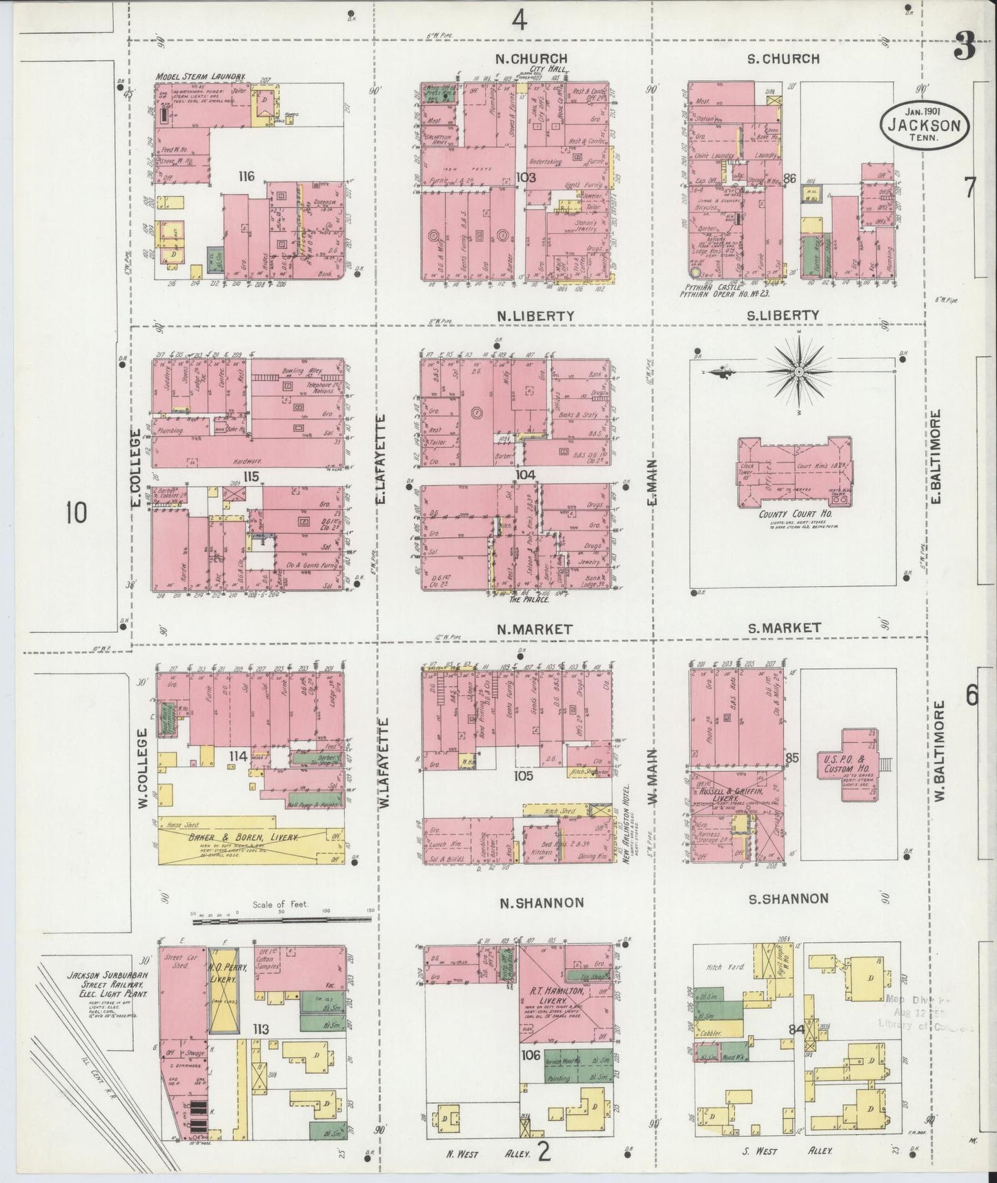 Sanborn Fire Insurance Map from Jackson, Madison County, Tennessee (1901), Sheet #0003 - Complete Map Set gallery image, historic Sanborn map, vintage wall art, Tennessee Tennessee
