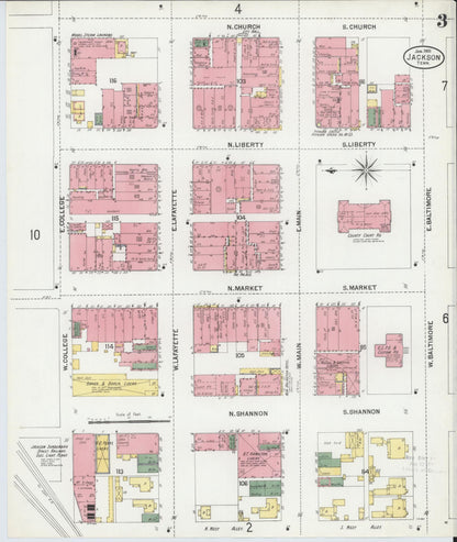 Sanborn Fire Insurance Map from Jackson, Madison County, Tennessee (1901), Sheet #0003 - Complete Map Set gallery image, historic Sanborn map, vintage wall art, Tennessee Tennessee