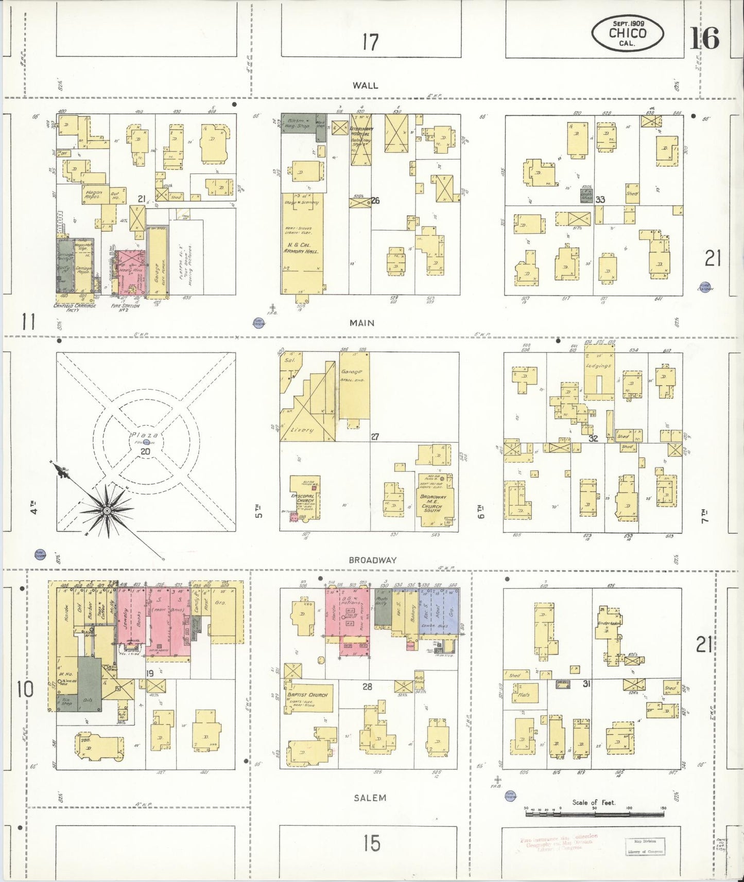 Sanborn Fire Insurance Map from Chico, Butte County, California (1909), Sheet #0016 - Historic Sanborn Fire Insurance Map Print, vintage old map wall art, antique decor, genealogy gift, California California map