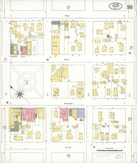 Sanborn Fire Insurance Map from Chico, Butte County, California (1909), Sheet #0016 - Historic Sanborn Fire Insurance Map Print, vintage old map wall art, antique decor, genealogy gift, California California map
