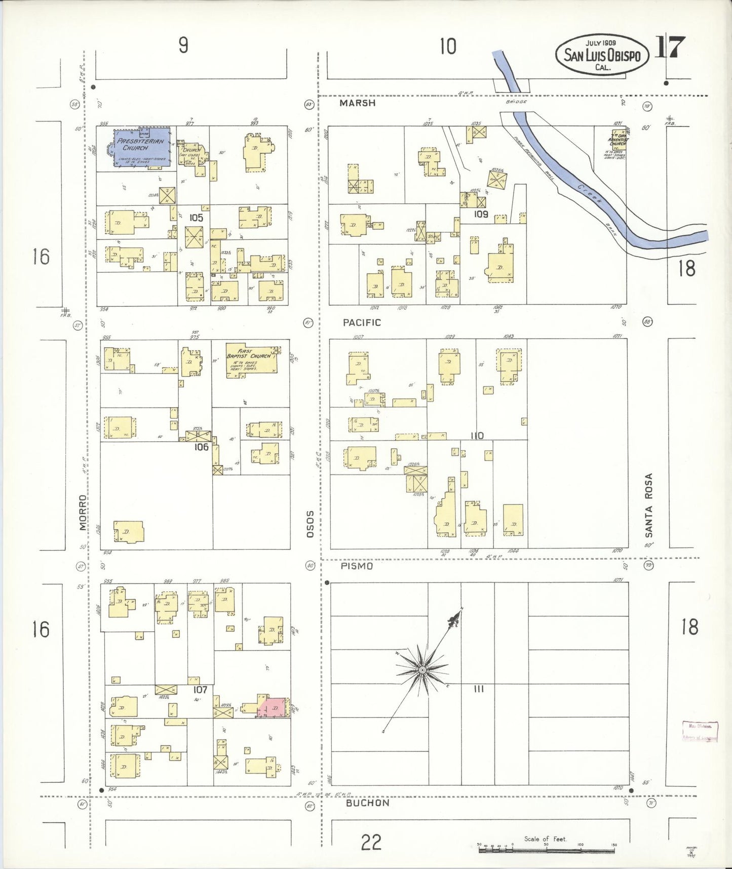 Sanborn Fire Insurance Map from San Luis Obispo, San Luis Obispo County, California (1909), Sheet #0017 - Complete Map Set gallery image, historic Sanborn map, vintage wall art, California California