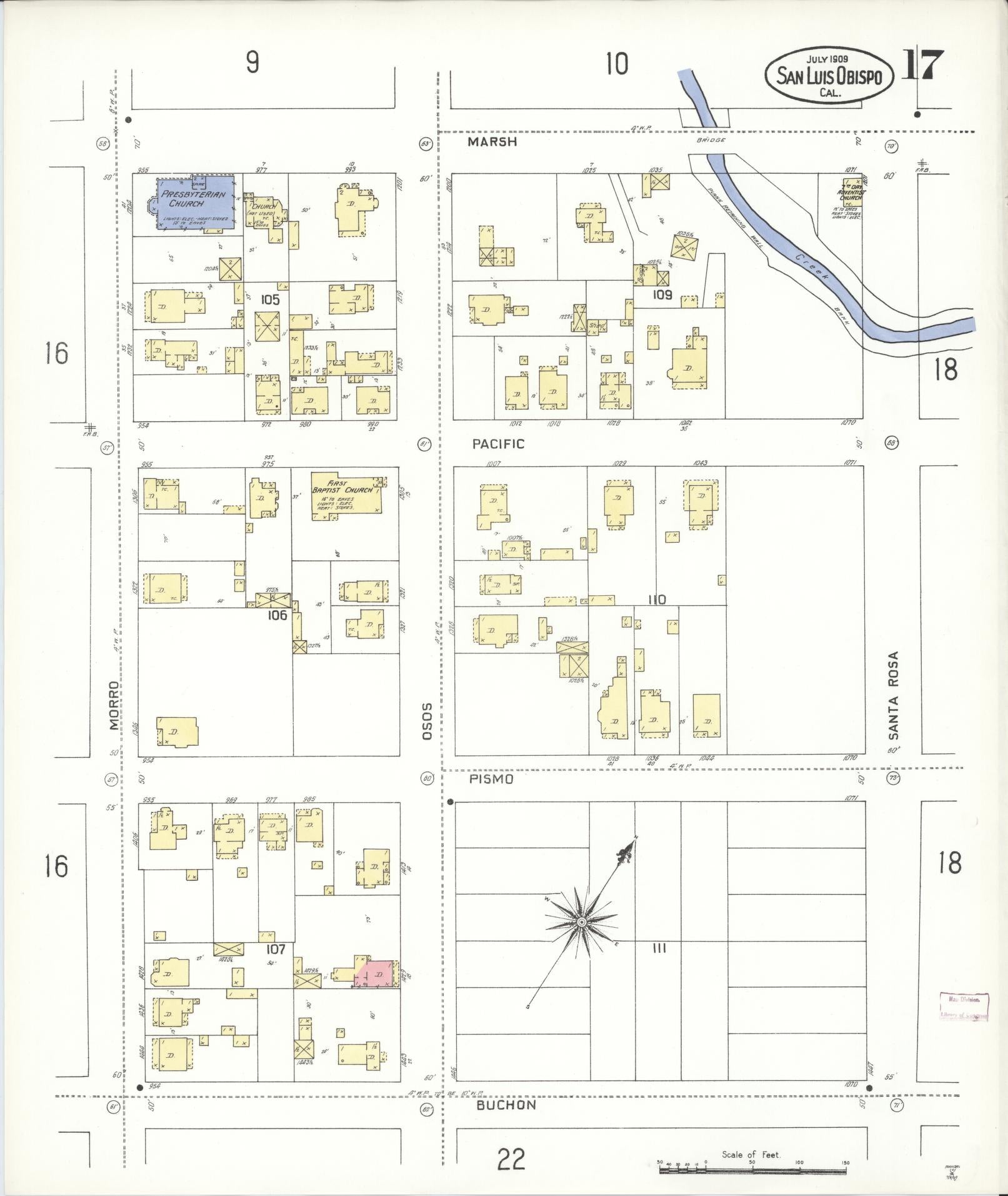 Sanborn Fire Insurance Map from San Luis Obispo, San Luis Obispo County, California (1909), Sheet #0017 - Complete Map Set gallery image, historic Sanborn map, vintage wall art, California California