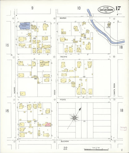 Sanborn Fire Insurance Map from San Luis Obispo, San Luis Obispo County, California (1909), Sheet #0017 - Complete Map Set gallery image, historic Sanborn map, vintage wall art, California California