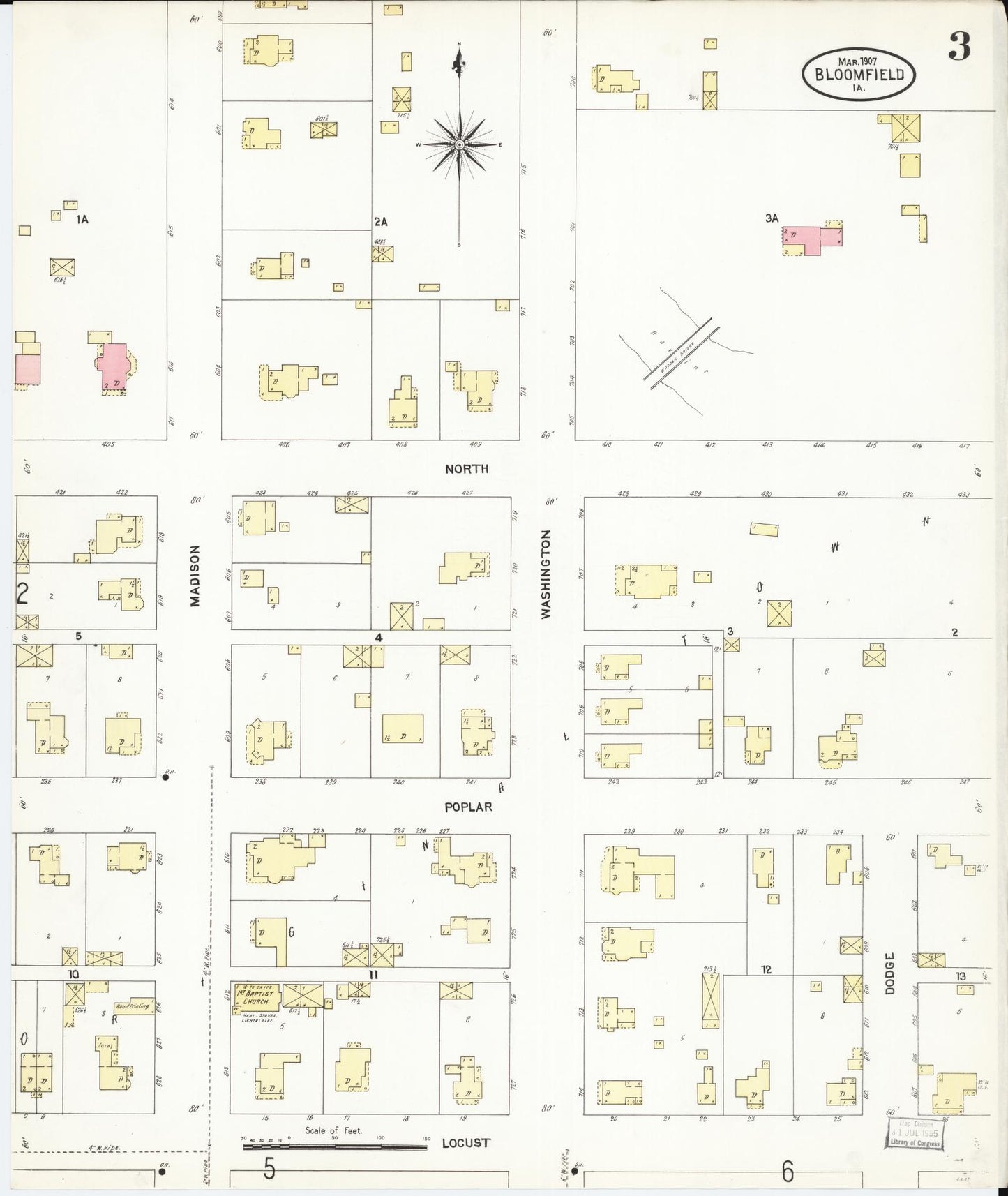 Sanborn Fire Insurance Map from Bloomfield, Davis County, Iowa (1907), Sheet #0003 - Historic Sanborn Fire Insurance Map Print, vintage old map wall art