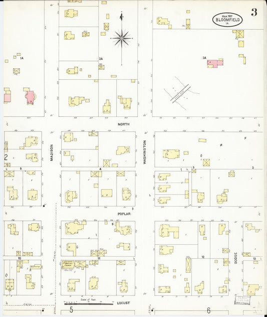 Sanborn Fire Insurance Map from Bloomfield, Davis County, Iowa (1907), Sheet #0003 - Historic Sanborn Fire Insurance Map Print, vintage old map wall art