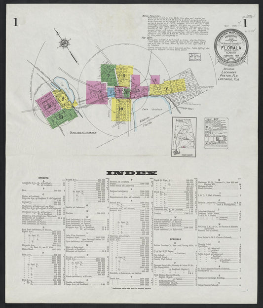 Sanborn Fire Insurance Map from Florala, Covington County, Alabama (1924), Sheet #0001 - Historic Sanborn Fire Insurance Map Print, vintage old map wall art, antique decor, genealogy gift, Alabama Alabama map