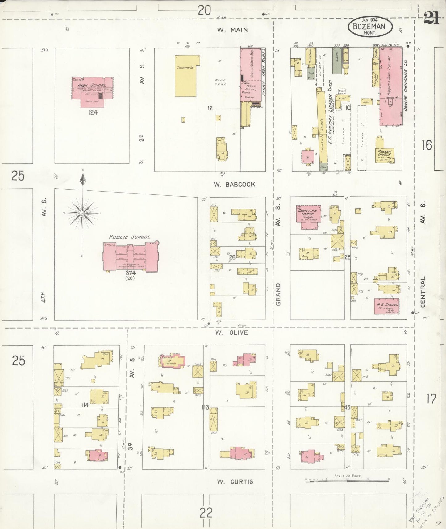 Sanborn Fire Insurance Map from Bozeman, Gallatin County, Montana (1904), Sheet #0021 - Complete Map Set gallery image, historic Sanborn map, vintage wall art, Montana Montana
