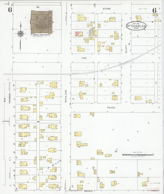 Sanborn Fire Insurance Map from Saint Charles, Winona County, Minnesota (1927), Sheet #0006 - Historic Sanborn Fire Insurance Map Print, vintage old map wall art, antique decor, genealogy gift, Minnesota Minnesota map
