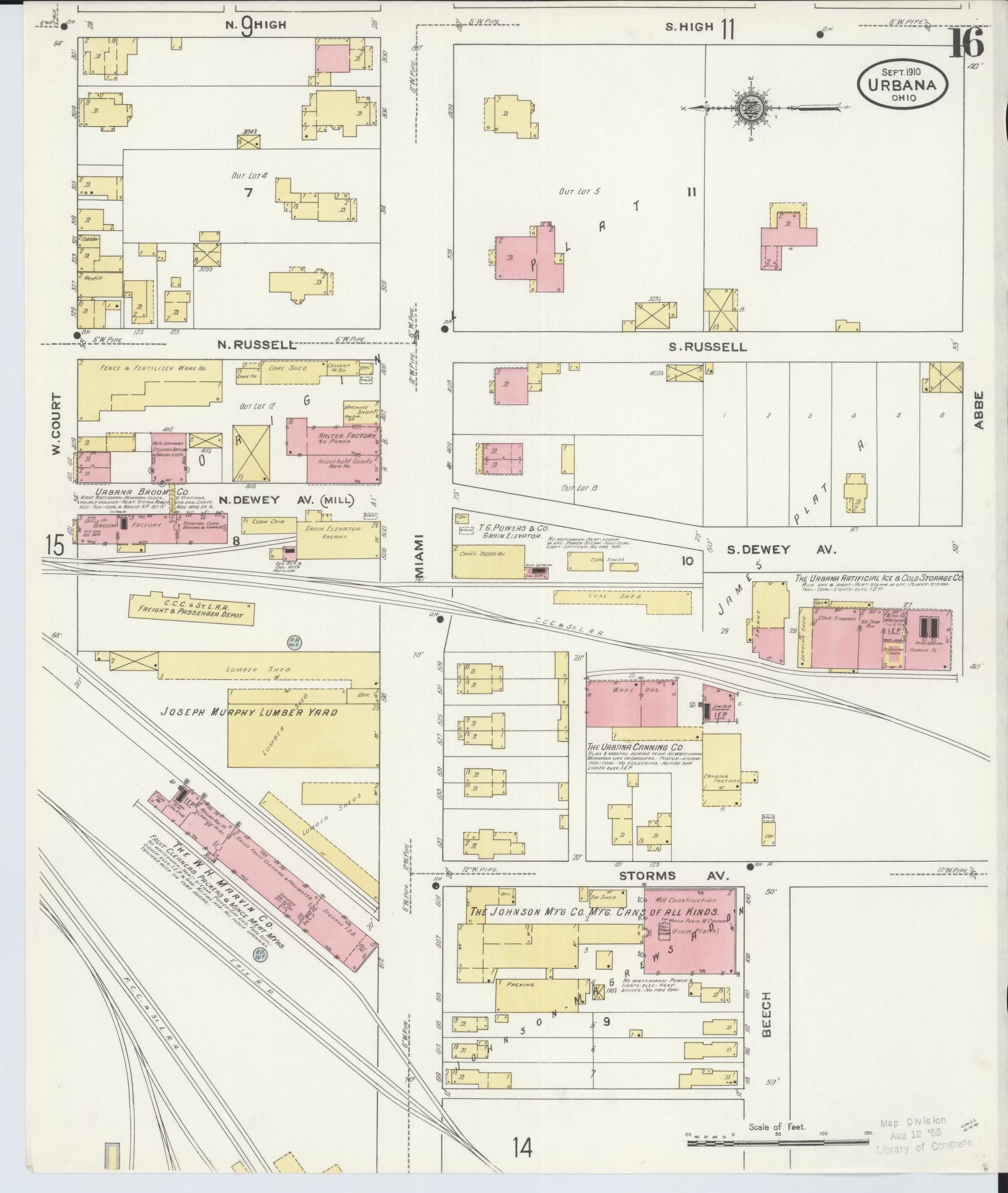 Sanborn Fire Insurance Map from Urbana, Champaign County, Ohio (1910), Sheet #0016 - Complete Map Set gallery image, historic Sanborn map, vintage wall art, Ohio Ohio
