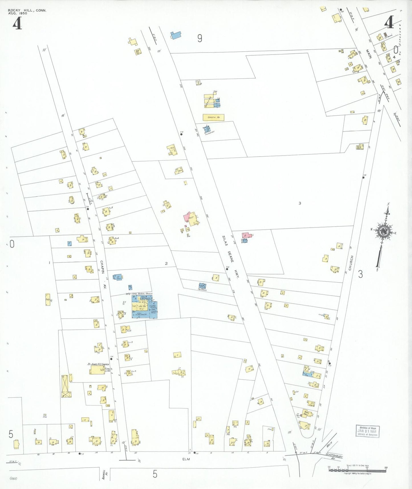 Sanborn Fire Insurance Map from Rocky Hill, Hartford County, Connecticut (1950), Sheet #0004 - Complete Map Set gallery image, historic Sanborn map, vintage wall art, Connecticut Connecticut
