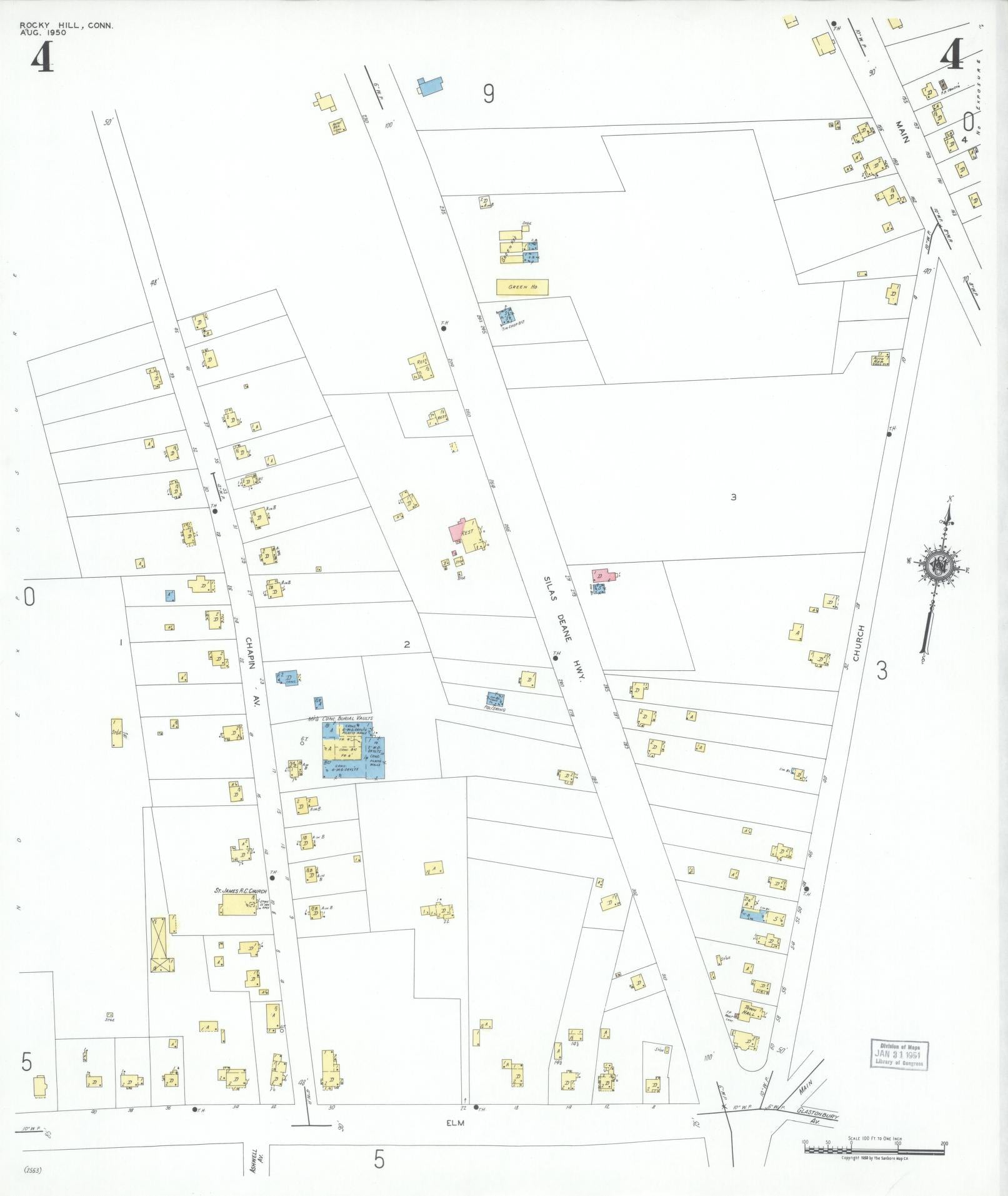 Sanborn Fire Insurance Map from Rocky Hill, Hartford County, Connecticut (1950), Sheet #0004 - Complete Map Set gallery image, historic Sanborn map, vintage wall art, Connecticut Connecticut