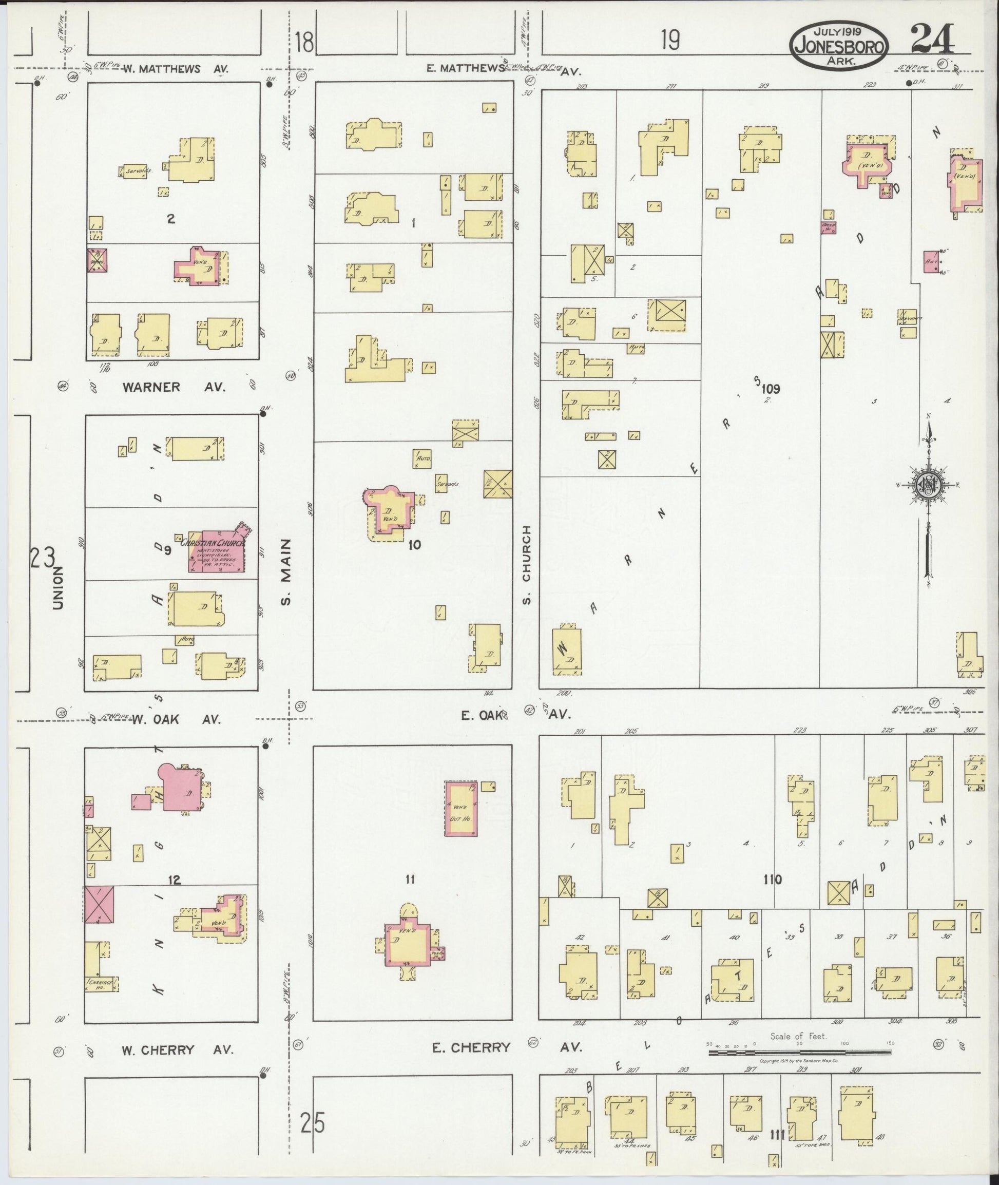 Sanborn Fire Insurance Map from Jonesboro, Craighead County, Arkansas (1919), Sheet #0024 - Complete Map Set gallery image, historic Sanborn map, vintage wall art, Arkansas Arkansas