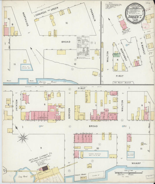 Sanborn Fire Insurance Map from Darien, Mcintosh County, Georgia (1895), Sheet #0001 - Historic Sanborn Fire Insurance Map Print, vintage old map wall art, antique decor, genealogy gift, Georgia Georgia map