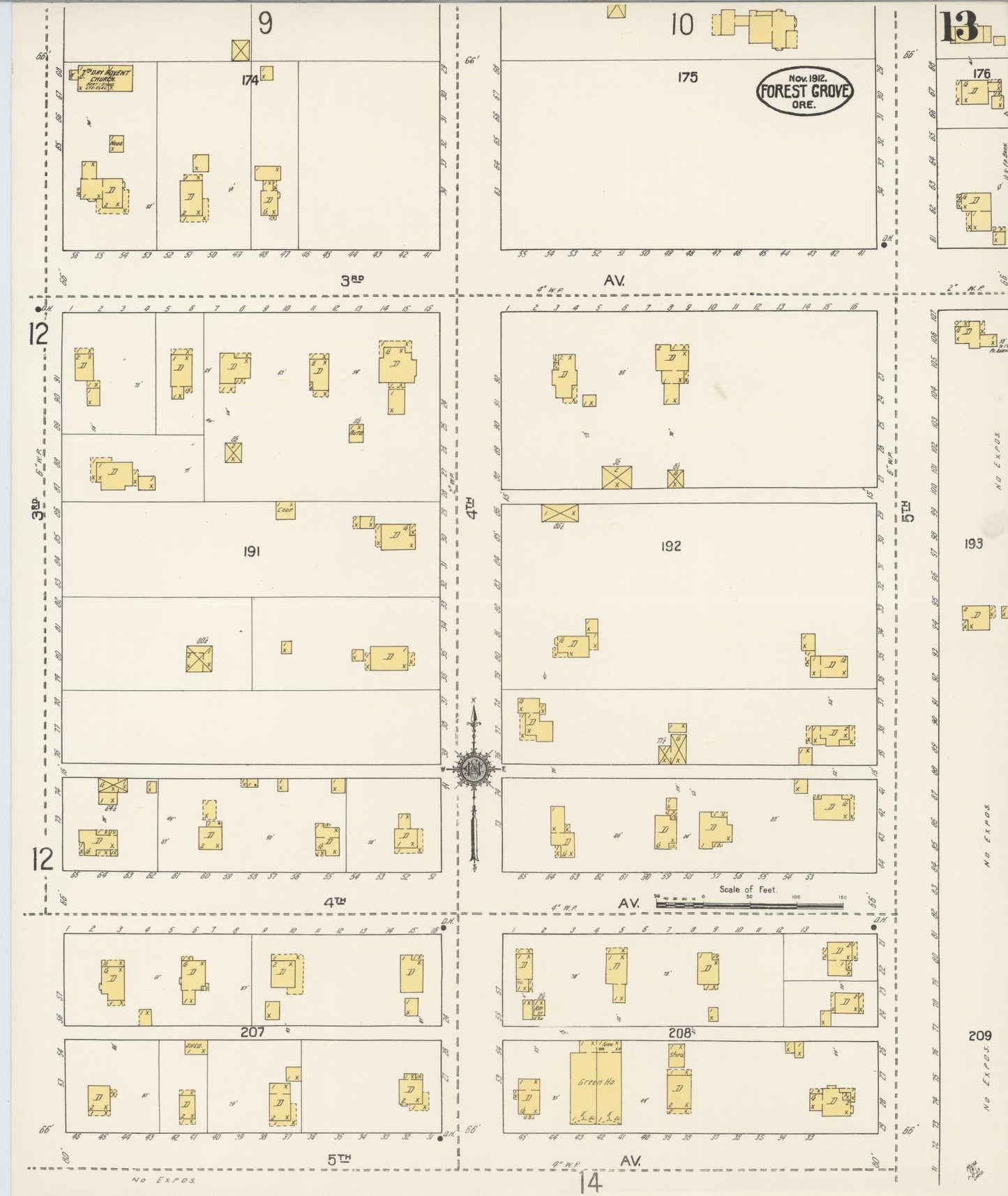 Sanborn Fire Insurance Map from Forest Grove, Washington County, Oregon (1912), Sheet #0013 - Complete Map Set gallery image, historic Sanborn map, vintage wall art, Oregon Oregon