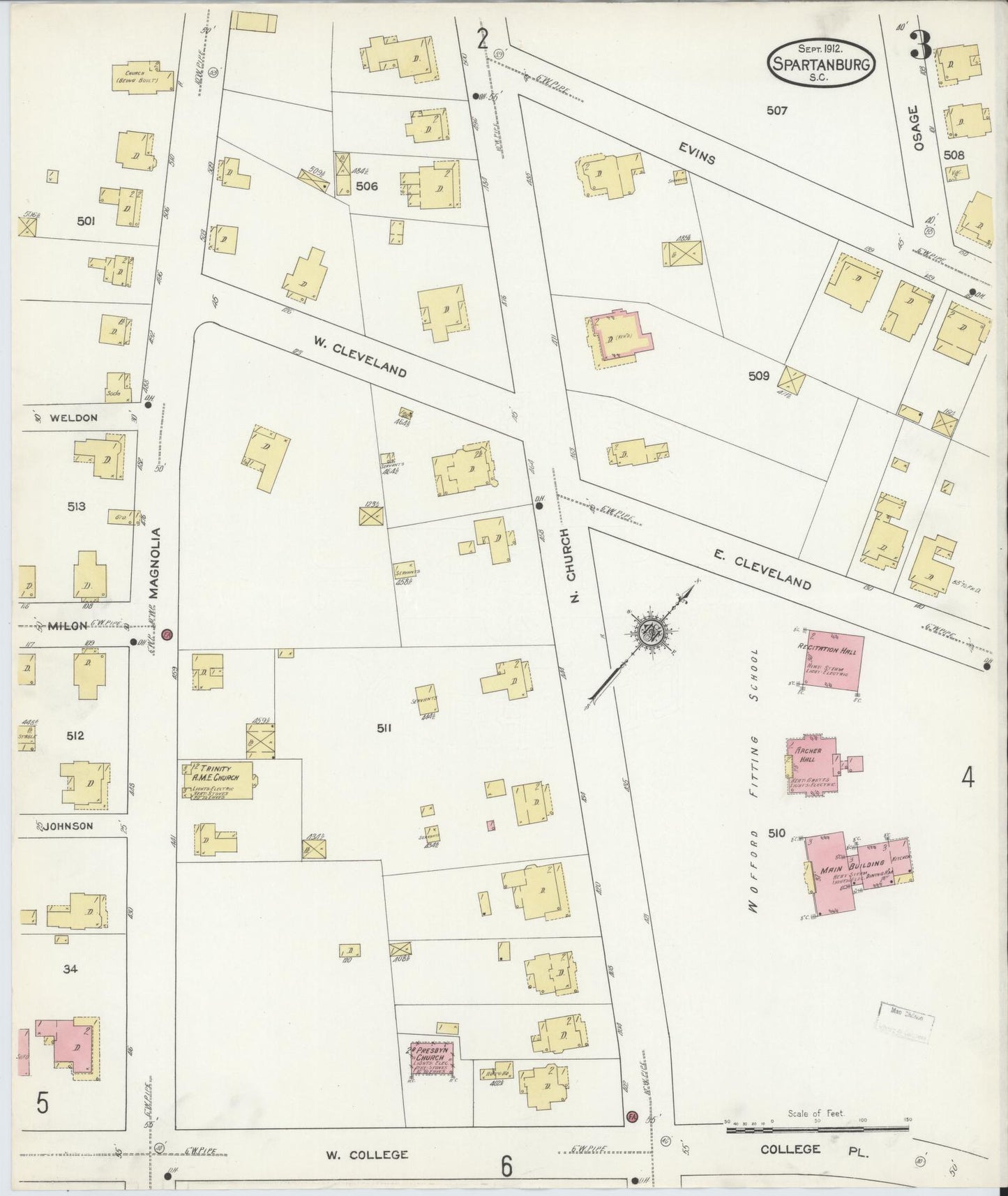 Sanborn Fire Insurance Map from Spartanburg, Spartanburg County, South Carolina (1912), Sheet #0003 - Complete Map Set gallery image, historic Sanborn map, vintage wall art, South Carolina South Carolina