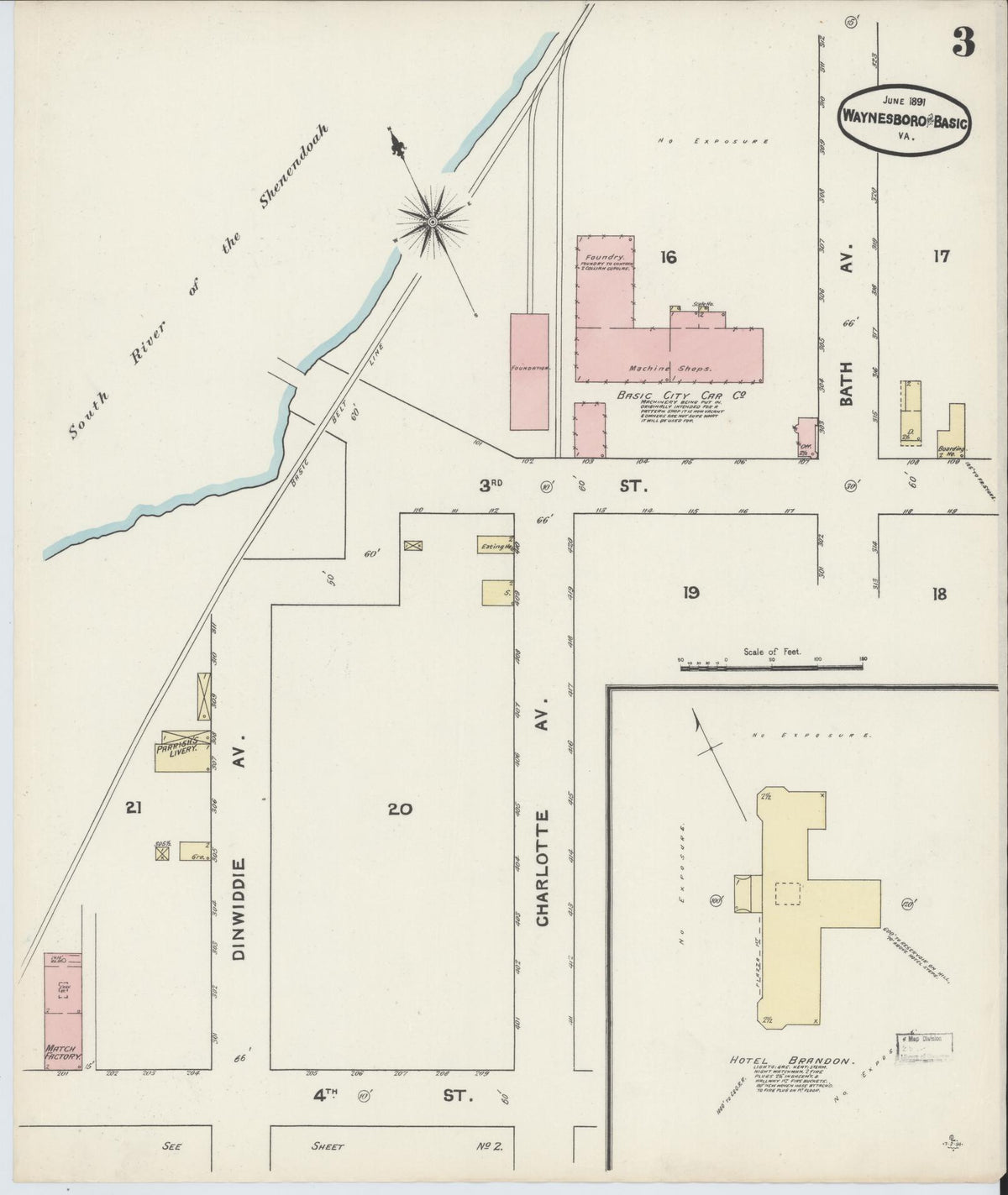 Sanborn Fire Insurance Map from Waynesboro, Independent Cities, Virginia (1891), Sheet #0003 - Complete Map Set gallery image, historic Sanborn map, vintage wall art, Virginia Virginia